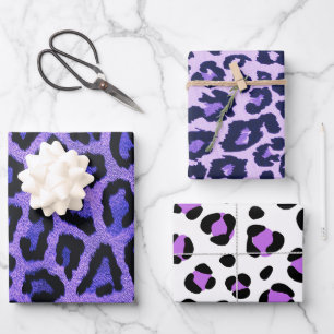 Paarse Blauwe Zwarte Leopard Dierenprint Inpakpapier Vel