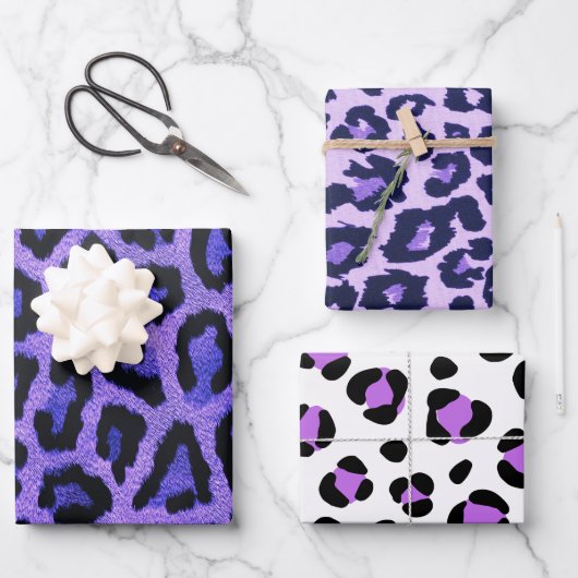 Paarse Blauwe Zwarte Leopard Dierenprint Inpakpapier Vel (Voorkant)