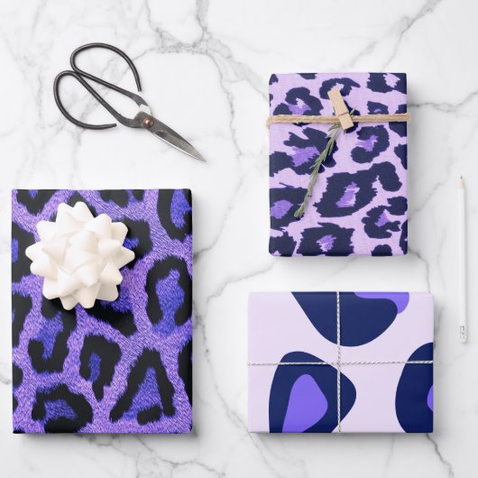 Paarse Blauwe Zwarte Leopard Dierenprint Inpakpapier Vel (Voorkant)