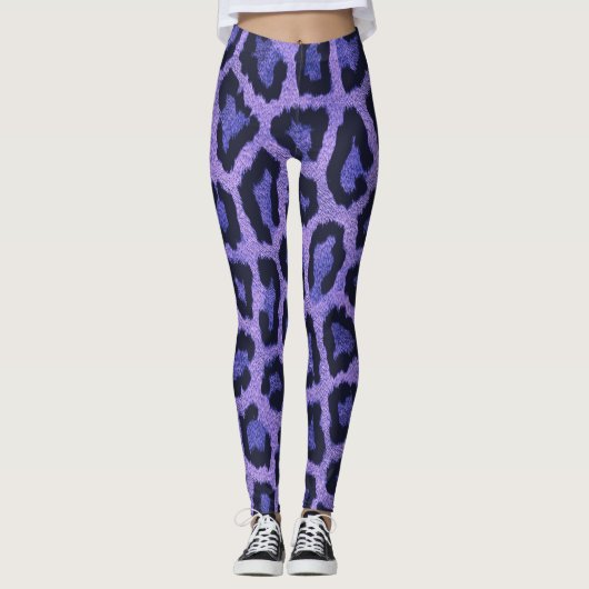Paarse Blauwe Zwarte Leopard Dierenprint Leggings (Voorkant)