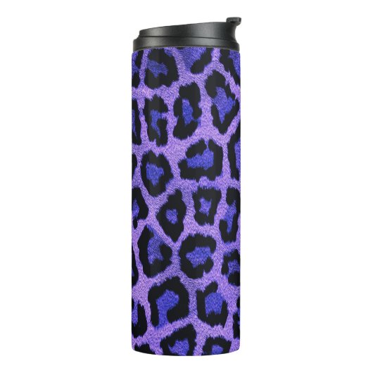 Paarse Blauwe Zwarte Leopard Dierenprint Thermosbeker (Gedraaid links)