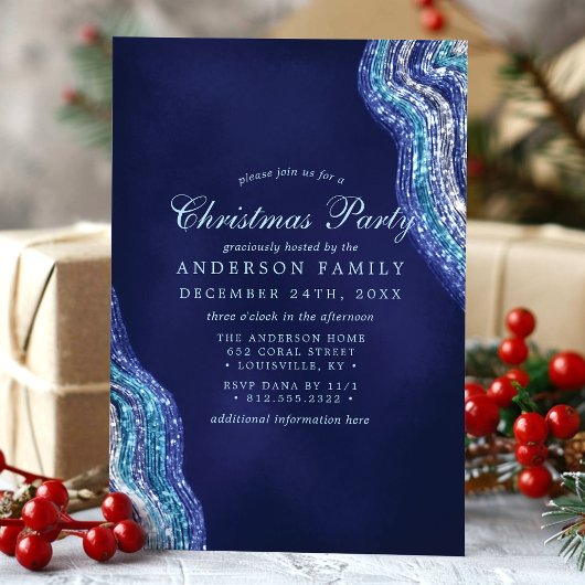 Paarse Blauwgroen Agate Geode Gemstone Kerstfeest Kaart