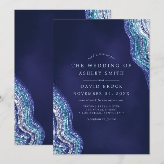 Paarse Blauwgroen Agate Geode Gemstone Wedding Kaart (Voorkant / Achterkant)