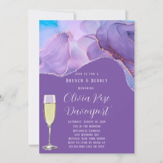 Paarse Blauwgroen alcoholinkt Brunch & Bubble Kaart (Voorkant)