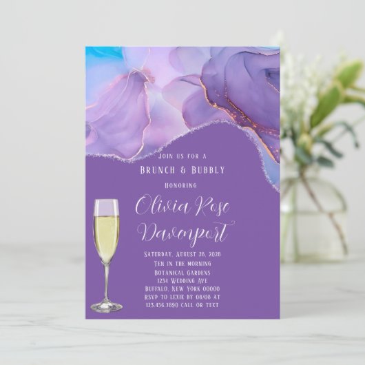 Paarse Blauwgroen alcoholinkt Brunch & Bubble Kaart (Staand voorkant)