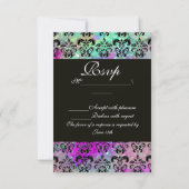 PAARSE BLAUWGROEN AQUA BLAUW ZWART DAMASK MONOGRAM RSVP KAARTJE (Achterkant)