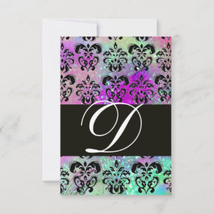 PAARSE BLAUWGROEN AQUA BLAUW ZWART DAMASK MONOGRAM RSVP KAARTJE