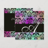 PAARSE BLAUWGROEN AQUA BLAUW ZWARTE DAMASKMONOGRAM KAART (Voorkant / Achterkant)