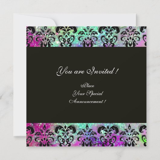 PAARSE BLAUWGROEN AQUA BLAUW ZWARTE DAMASKMONOGRAM KAART (Achterkant)