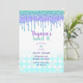 Paarse & Blauwgroen Aqua Glitter Drip Zeemeermin S Kaart (Staand voorkant)