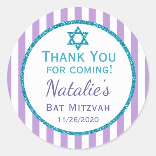 Paarse Blauwgroen BBT Mitzvah Hartelijk dank voor  Ronde Sticker (Voorkant)