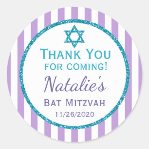 Paarse Blauwgroen BBT Mitzvah Hartelijk dank voor Ronde Sticker