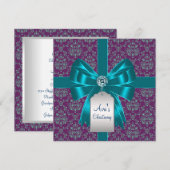 Paarse Blauwgroen Blauwe Damask Baby doopsel doop Kaart (Voorkant / Achterkant)