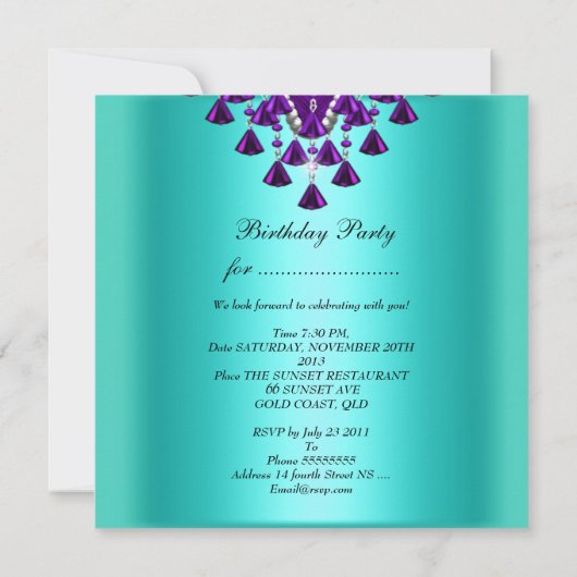 Paarse Blauwgroen blauwe diamantkralen Kaart (Achterkant)