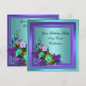 Paarse Blauwgroen Blauwe Floral Elegant Party Kaart (Voorkant / Achterkant)