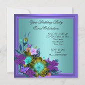 Paarse Blauwgroen Blauwe Floral Elegant Party Kaart (Achterkant)