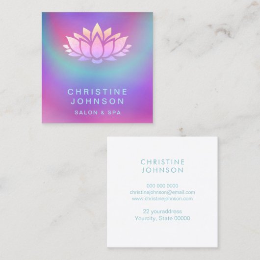 paarse blauwgroen blauwe lotusbloem vierkante visitekaartje (Voorkant / Achterkant)