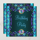 Paarse Blauwgroen Blauwe Verjaardagsfeest Kaart (Voorkant / Achterkant)