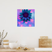 Paarse Blauwgroen blauwe zonnebloem Poster (Keuken)