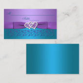 Paarse, Blauwgroen bloemen, harten bruiloft Plaats Plaatskaartje (Voorkant / Achterkant)