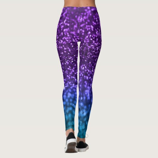 Paarse Blauwgroen Blue Glitter Bokeh Leggings (Achterkant)