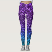 Paarse Blauwgroen Blue Glitter Bokeh Leggings (Voorkant)