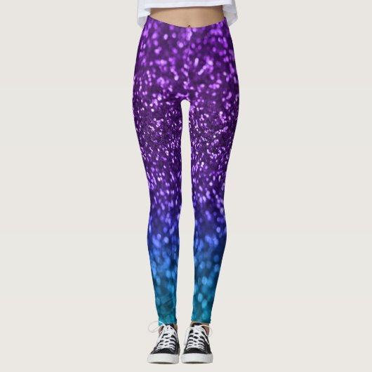 Paarse Blauwgroen Blue Glitter Bokeh Leggings (Voorkant)