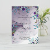 Paarse Blauwgroen botanische flora Alcohol Ink Wed Kaart (Staand voorkant)