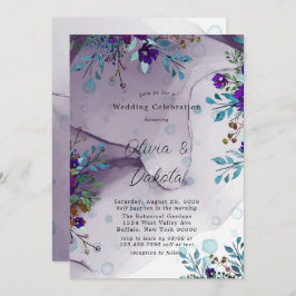 Paarse Blauwgroen botanische flora Alcohol Ink Wed Kaart