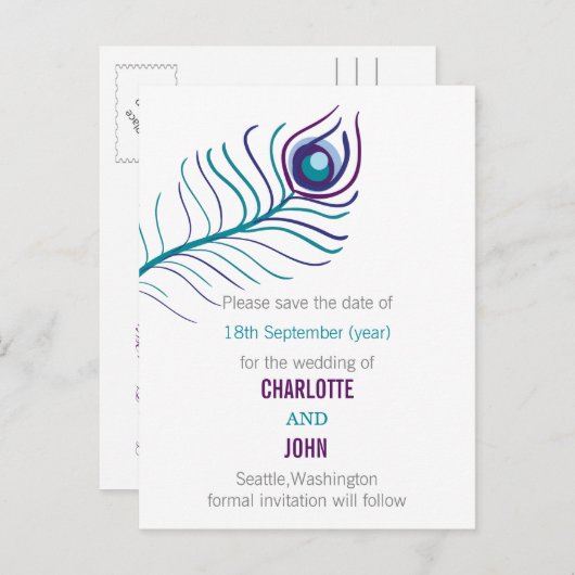 Paarse blauwgroen bruinkoolpauw, met uitzondering  aankondigingskaart (Voorkant / Achterkant)