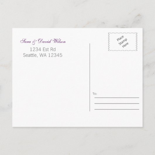 Paarse blauwgroen bruinkoolpauw, met uitzondering  aankondigingskaart (Achterkant)