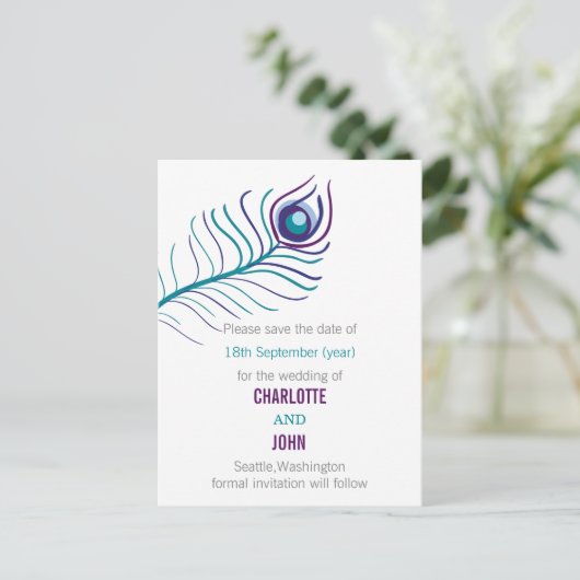 Paarse blauwgroen bruinkoolpauw, met uitzondering  aankondigingskaart (Staand voorkant)