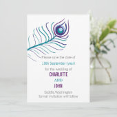 Paarse blauwgroen bruinkoolpauw, met uitzondering save the date (Staand voorkant)