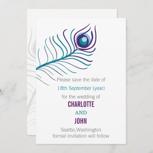 Paarse blauwgroen bruinkoolpauw, met uitzondering save the date (Voorkant / Achterkant)