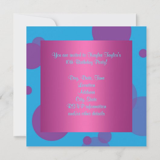 Paarse Blauwgroen Bubbels Meisjes 10e Verjaardagsf Kaart (Achterkant)