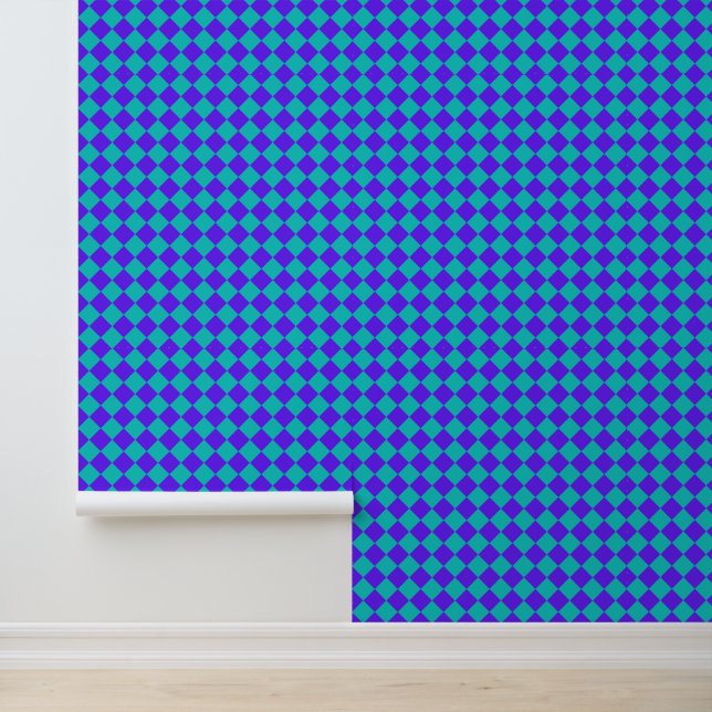 Paarse Blauwgroen Checker Diamantpatroon Behang (Applicatie)