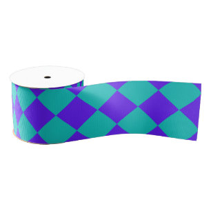 Paarse Blauwgroen Checker Diamantpatroon Grosgrain Lint
