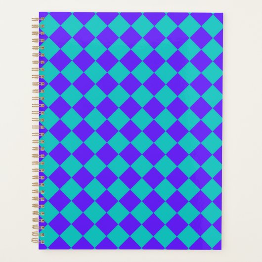 Paarse Blauwgroen Checker Diamantpatroon Planner (Voorkant)