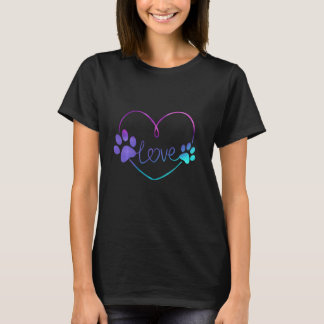 Paarse blauwgroen cyaan Hondenpoot print hartenlie T-shirt