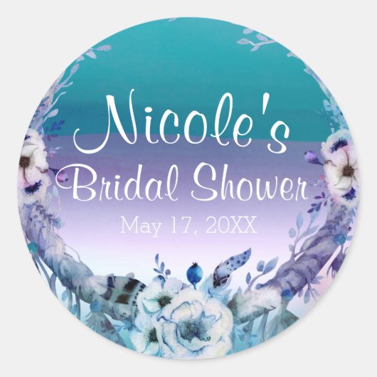 Paarse & Blauwgroen Droomvanger Boho Chic Party Fa Ronde Sticker (Voorkant)