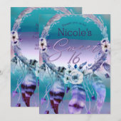 Paarse & Blauwgroen Droomvanger Boho Sweet 16 Part Kaart (Voorkant / Achterkant)