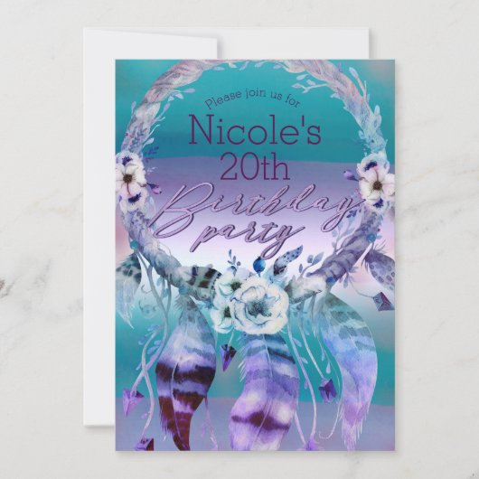 Paarse & Blauwgroen Droomvanger Boho Verjaardagsfe Kaart (Voorkant)