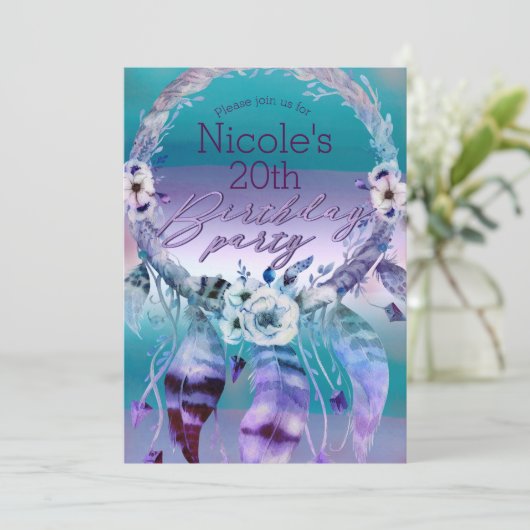 Paarse & Blauwgroen Droomvanger Boho Verjaardagsfe Kaart (Staand voorkant)