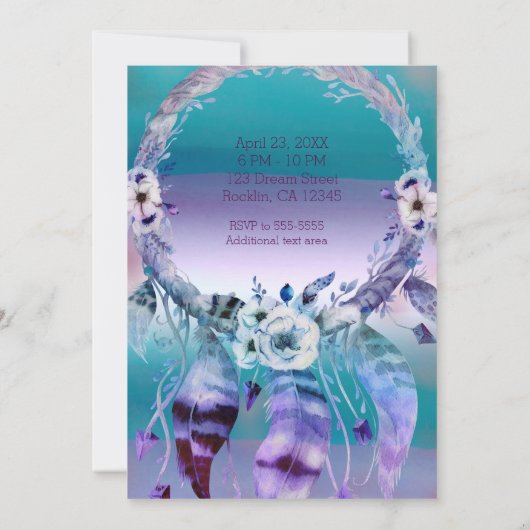 Paarse & Blauwgroen Droomvanger Boho Verjaardagsfe Kaart (Achterkant)