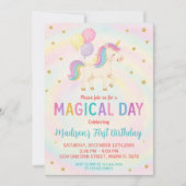 Paarse & Blauwgroen Eenhoorn Verjaardagsuitnodigin Kaart (Voorkant)