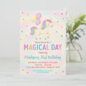 Paarse & Blauwgroen Eenhoorn Verjaardagsuitnodigin Kaart (Staand voorkant)