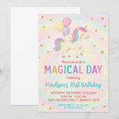 Paarse & Blauwgroen Eenhoorn Verjaardagsuitnodigin Kaart (Voorkant / Achterkant)