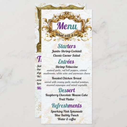 Paarse & Blauwgroen Elegante Menu Kaarten (Voorkant / Achterkant)