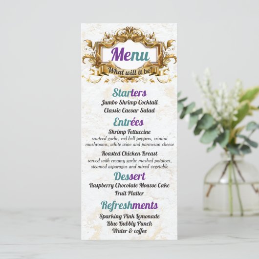 Paarse & Blauwgroen Elegante Menu Kaarten (Staand voorkant)