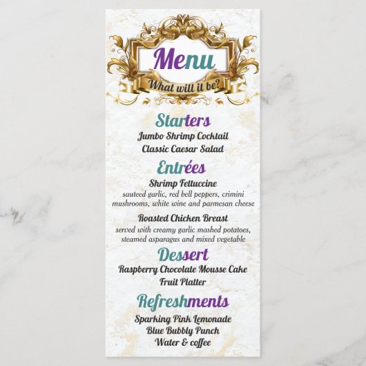 Paarse & Blauwgroen Elegante Menu Kaarten (Voorkant)